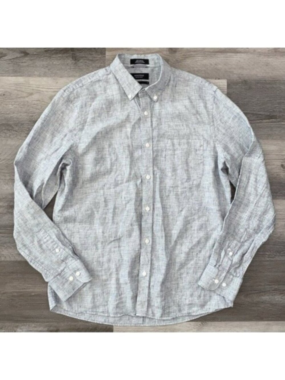 Nordstrom 100% Linen Slim Fit Button Up Shirt Blue White Heather Resort Large